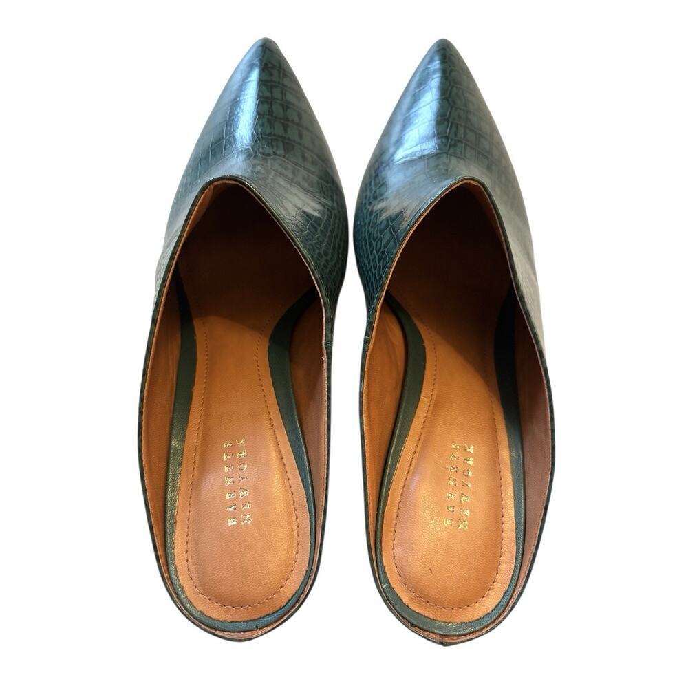 Barneys New York Green Snakeskin Pointy Toe Mules Heels Clogs SZ 9B - Picture 5 of 8